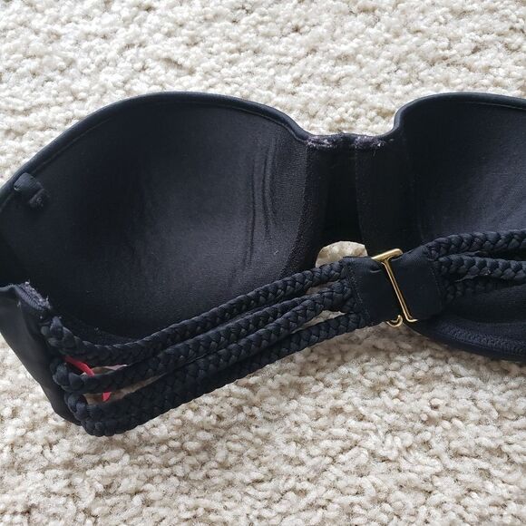 VICTORIA'S Secret Black Bandeau Pushup Wired Braided Back Bikini Top Size 34A - Picture 6 of 6